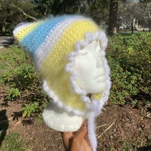 Crochet Fuzzy Cat Ear Hat w/ Ear Flaps